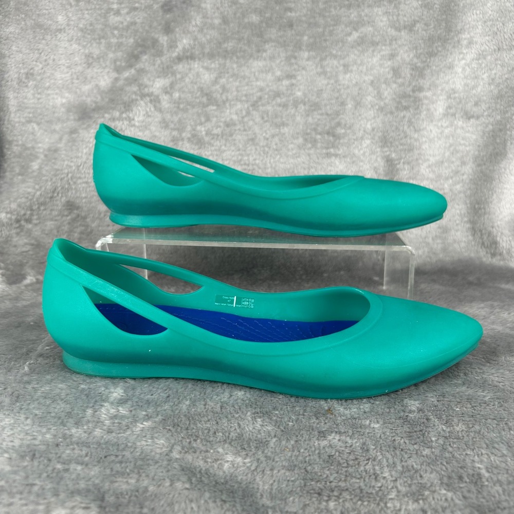 Crocs Rio Flat Teal Blue Pointed Toe Cut Out Jelly Shoes Womens 7 16265